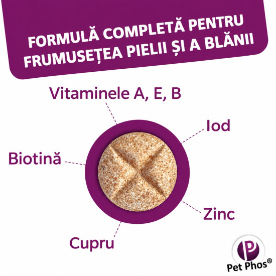 Pet Phos Pelage Ceva – Supliment Vitamino-Mineral pentru Câini – 50 Tablete